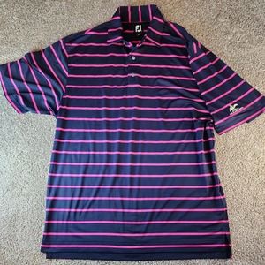 FootJoy FJ Striped‎ Polo Shirt Mens L Short Sleeve Spandex Polyester Black Pink